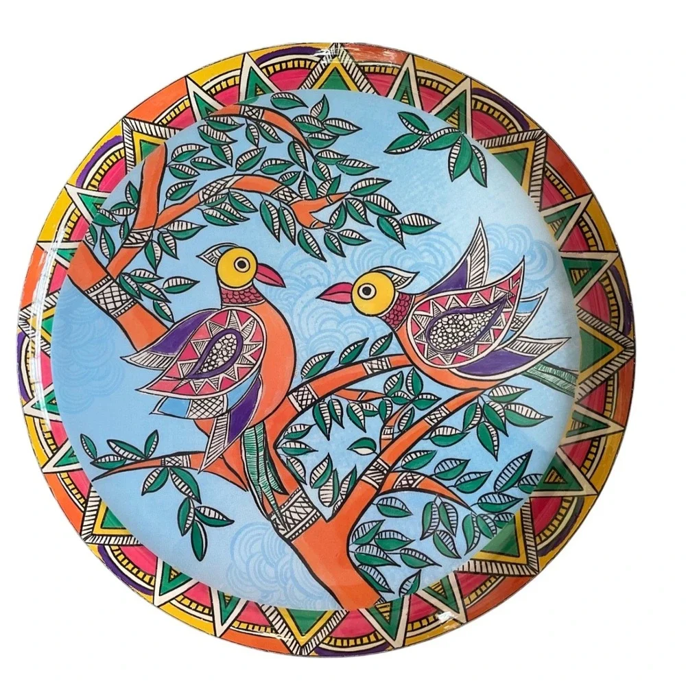 Madhubani Hand Painted Wall Hanging Plates‎ Set of 3 Bird Floral Folk Art Decor